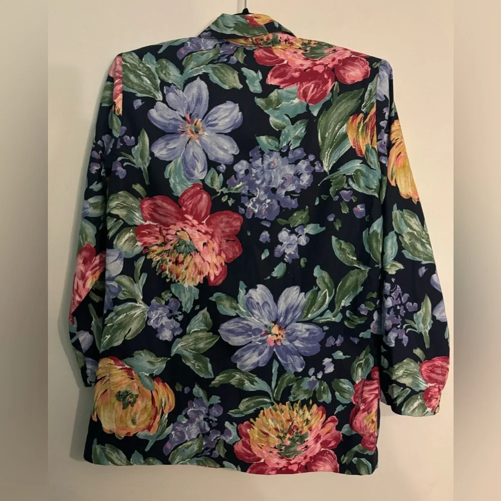 Classic Directions Petite Womens Sz 8 Vintage 90s Floral Blazer Shoulder Pads‎